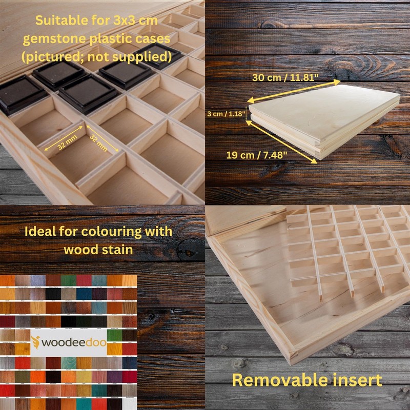 WooDeeDoo Shallow Slim Wooden Box | 40 Compartments | Gemstone