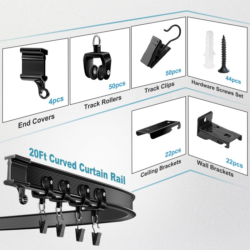 Flexible Curtain Track, 20Ft Ceiling Track for Curtains, Bendable Wall