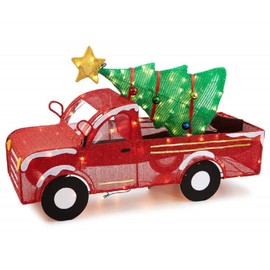Light-Up Tinsel Truck with Holiday Tree, Pre-Lit (33 Inches Wide), Christmas Decoration, (2022)