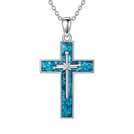 PROESS Turquoise Cross Necklace for Women Sterling Silver Cross Pendant Birthday Christmas Cross Jewelry Gifts