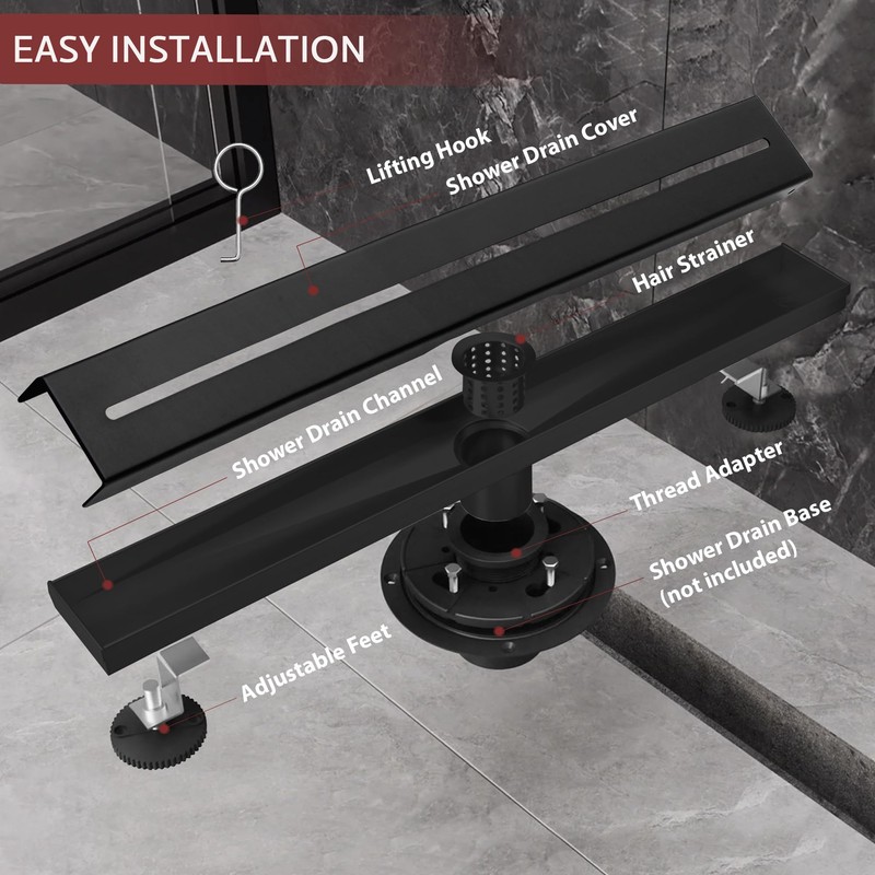 32 Inch Linear Shower Drain, Matte Black Shower Drain,Removable Grate,