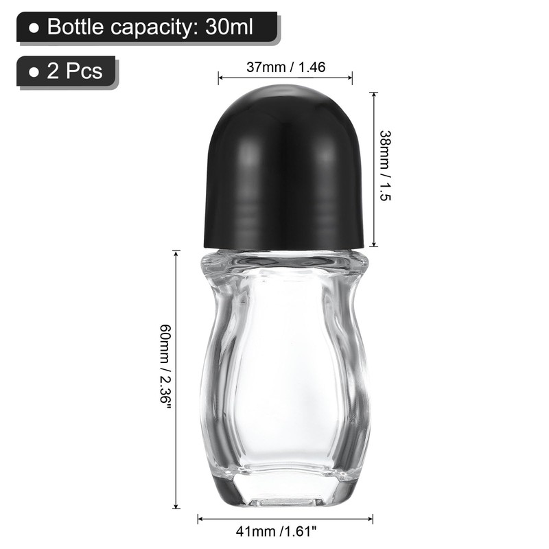 PATIKIL 30 mlガラス空ローラーボトル プラスチックローラーボール付き2 個防漏マッサージローラーボールコンテナ エッセンシャルオイル香水を保存するため黒い