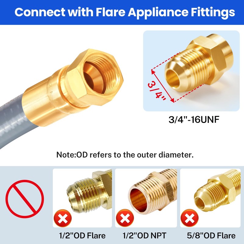 GasSaf 6 FT 1/2" ID Natural Gas Grill Hose with