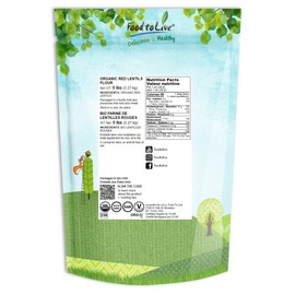 Food to Live Organic Red Lentil Flour, 5 Pounds – Non-GMO, Finely Ground, Pure, Raw, Keto, Nutritious Vegan Powder in Bulk. Good Source of Protein and Fiber. Great for Baking, Pizza, Pasta, Lasagna
