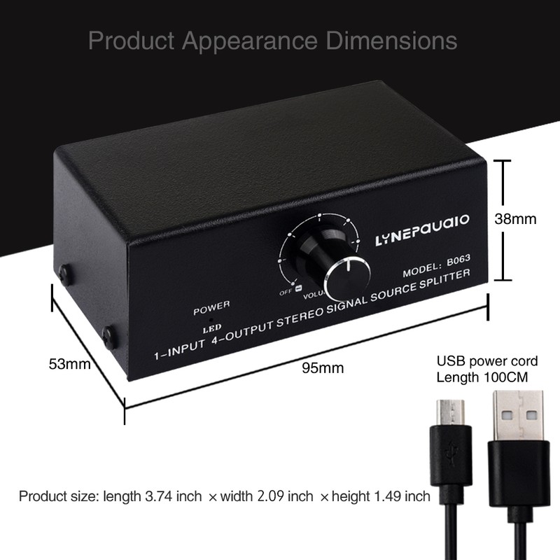 LYNEPAUAIO B063 1 in 4 out Audio Signal Distributor Stereo