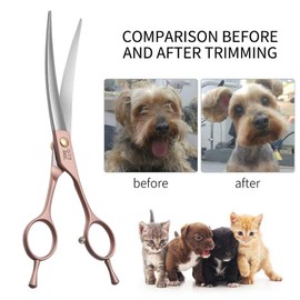 Fenice Peak Professional Curved Dog Grooming Scissors 7.5'' Rose Gold 440C Stainless Steel Pet Cutting Shears Safety Trimming Shearing for Dogs Cats