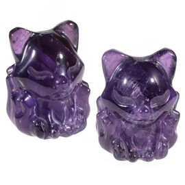 Nupuyai 2pcs Fox Mini Amethyst Crystal Stone Statue Carved Animal Figure, Stones Pocket Figurine Hand Carved Stone Ornament Home Office Decor