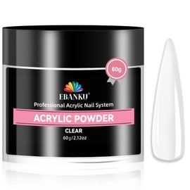 EBANKU Clear Acrylic Powder, 2.1oz Acrylic Powder Large Capacity Professional Acrylic Nail Powder for Nail Acrylic Extension, Nail Carving, Long-Lasting, No Nail Lamp Needed (60g)