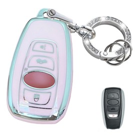 Rilnaewn Keyless Entry Systems for Subaru Key Fob Cover Fit for Subaru BRZ Legacy Outback Ascent Crosstrek Forester WRX Smart Key (Pink-Silver)
