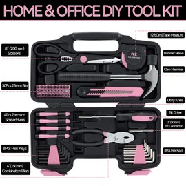 MARTCOLOR 58 Piece Household Tool Set, General Household Hand Tool Kit with Plastic Toolbox Storage Case, All Purpose Household Tool Kit for Women, Girls and Ladies, Pink