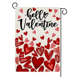 Valentines Day Garden Flag 12x18 Double Sided Outside, Small Burlap Welcome Love Heart Garden Yard Flags for Anniversary Wedding Valentines House Outdoor Garden Decor