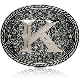 Itera Western Cowboy/Cowgirl Initial Belt Buckle-Silver- Large Letter Buckles for Men and Women - Custom Girls/Boys