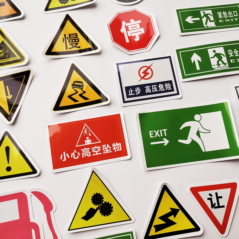 50Pcs Traffic Signs Decals Funny Traffic Warning Signs Stickers Workplace