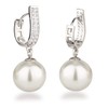 Schöner-SD Pearl Hoop Earrings with Large Pearls 925 Silver Rhodium,