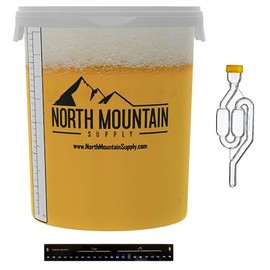 North Mountain Supply 8 Gallon Graduated Fermenting Bucket with Twin Bubble Airlock, Grommet & Thermometer