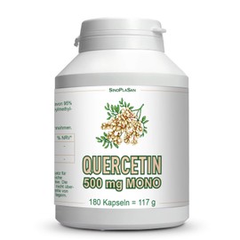 Quercetin 500 mg Mono Capsules without Additives - Made from Japanese String Tree Extract - SinoPlaSan (Pack of 180)
