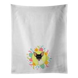 Caroline's Treasures Toy Fox Terrier Easter White Kitchen Set of 2Kitchen Cotton Hand-Towels