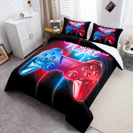 Loussiesd King Gamer Printed Comforter Cover Set Multi-color Gamepad Duvet Cover Video Game Controller Bedding Set for Kids Teens Boys,Luxury Room Decoration 3 Pcs Bedding Set with 2 Pillow Case