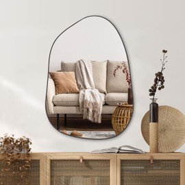 PERFNIQUE Irregular Wall Mirror Asymmetrical Mirror, 27''x19'' Black Wood Framed Mirror for Bathroom Bedroom Living Room Entryway, Decorative Modern Wall Decor, Wall Mounted Mirror (Black, 27''x19'')