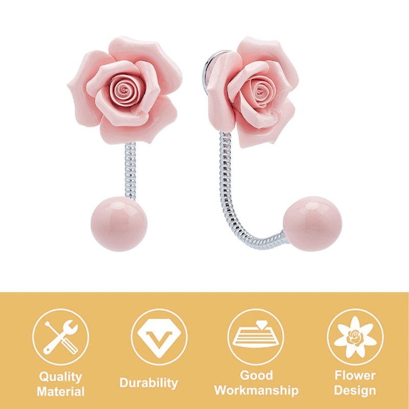 MOROBOR Pink Flower Ceramic Wall Coat Hook，4pcs 3D Rose-Shaped Chrome