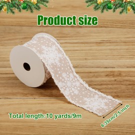 Snowflake Ribbon, 10yd x 2.5 Inch Winter White Snowflake Ribbon with Burrs Christmas Tree Ribbon for DIY Crafts Making Gift Wrapping Xmas Decor