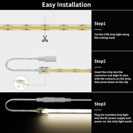 PAUTIX Strip to DC Female Plug Extension Connector 7.9in 8pcs,8mm Detachable Strip to Wire Connector,for 2-pin COB LED Strip Light 24V 12V 5 Volt,UL Listed 22 AWG Wires,NOT for 5mm 10mm or Other Size