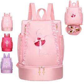 AUNGKWANG Children's Swimming Bag, Ballet Dance Sports Bag with Drawstring, Waterproof Backpack with Bottom Compartment, 33 x 26 x 16 cm Large Children's Gym Bag Gym Bag Girls Boys, Pink (pink 2)