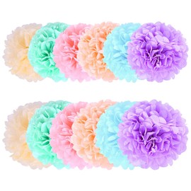 UUYYEO 12 Pcs Pastel Tissue Paper Pom Poms Large Rainbow Paper Flowers Hanging Paper Flower Balls Easter Flowers Decor Kids Birthday Party Decorations Baby Shower Supplies