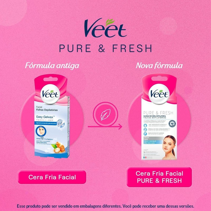 Veet Pure & Fresh, Bandas de Cera Depilatoria, Rostro, Piel