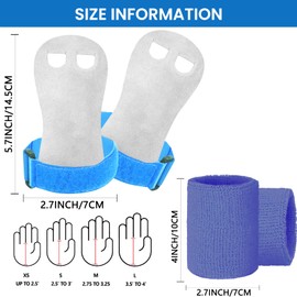 FINGER TEN Gymnastics Hand Grips Wristbands Sets for Girls Youth Kids, Bar Grips Palm Protection Wrist Support for Kettlebells Sport Tennis Workout Exercise Yoga Athletic (L, Blue)
