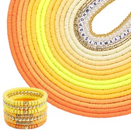 JMUQ 14 Strands Yellow Clay Beads Bracelet Making Kit, 5500 Flat Polymer Clay Heishi Beads for Friendship Bracelets Jewelry Making Kit with Letter Pearl Gold Spacer Beads for Women