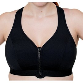 Gemm Womens Plus Size Medium Sports Bra High Impact Non Wired Zip Front Fastening UK Black