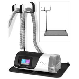 Mask and Tube Hanger Mat for CPAP - Supplies for CPAP for Bedside Organization with Clean Mask Dust Cover - CPAP Hose Holder for Nightstand (Black 2.1 T-Style Hook)