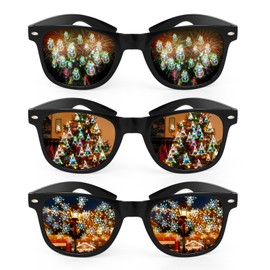 3Pcs Christmas Party Diffraction Glasses, Chrismas Tree Snowflake Snowman Effect Light Refraction Glasses, 3D Christmas Glasses Party Glasses for Adults Kids for EDM Light Firework Show Party Gift