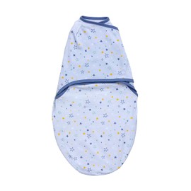 ClevaMama Baby Swaddle to Sleep, Wrap Blanket for Newborn and Infant,100% Cotton with Adjustable Wings - Blue, Unisex (0-3 Months)