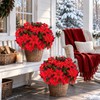 20 Pcs Christmas Poinsettia Flowers Artificial Pine Stems with Pinecone