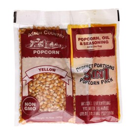 Amish Country Popcorn | All-In-One Kernel Popcorn Packs | Pre-Measured for Popcorn Machines and Includes Hulless Popcorn, Oil & Salt (Medium Yellow Popcorn, Oil & Seasoning)