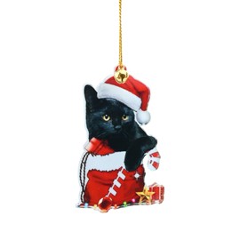 Black Cat Christmas Ornaments Cute Cat Christmas Stocking Hanging Pendant Acrylic Christmas Hanging Decorations New Year Car Hanging Ornament Christmas Tree Decor for Xmas Party (4-Black Cat)