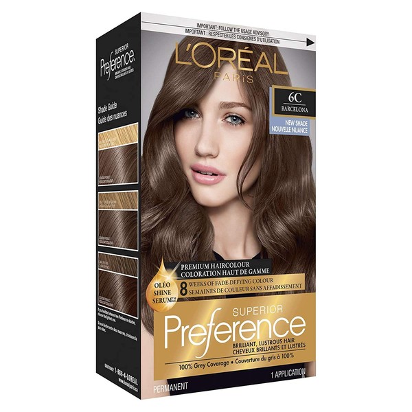 L'Oreal Paris Superior Preference Fade-Defying + Shine Permanent Hair Color, 6C Cool Light Brown, Pack of 1, Hair Dye
