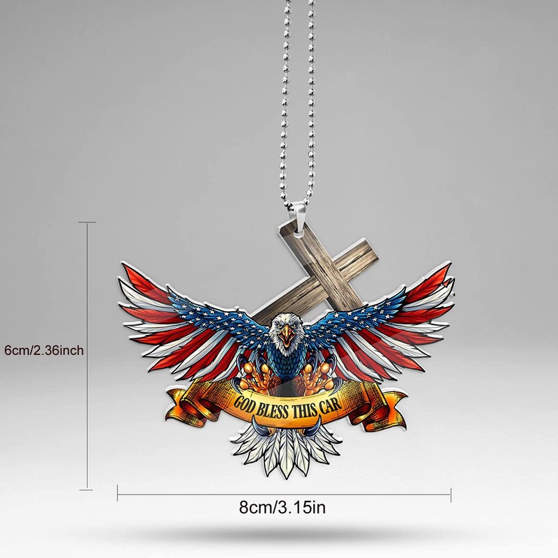 American Flag Eagle Cross Car Pendant Rear View Mirror Hanging