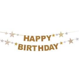 Happy Birthday Banner,Glitter Star Birthday Banner Shiny Party Decorations for Girls Boys Women Men Party Favor Decoration Supplies(Gold)