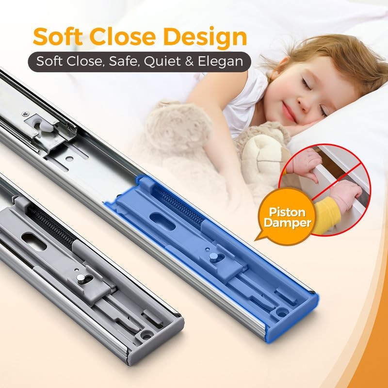 22 Inches Drawer Slides - 2 Pairs Soft Close Drawer