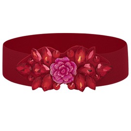 Wriidy Christmas Rhinestone Stretch Belt Wide Formal Belt Women Red Belts Plus Size Elastic Dressy Waist Accessories