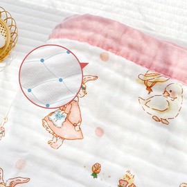 Hivia Muslin Blanket, 6-Layer Cuddly Blanket, Baby Cotton, 110 x 110 cm, Muslin Baby Blanket, Swaddle Blanket, Soft Blanket for Bath Towel, Children's Blanket, Newborn, Unisex (Pink Rabbit)