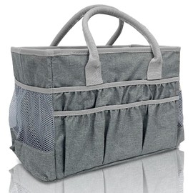 Cupohus Water-Resistant Art Organizer Tote Bag - Craft Storage Bag with Multiple Pockets and Handles for Artists, Kids, Students, and More – Grey