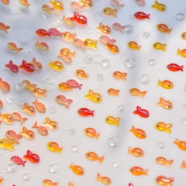 Little Goldfish Nail Art Stickers Small Koi Nail Art Decals for Acrylic Nails 5D Embossed Self-Adhesive Little Red Fish Nail Sticker Water Bubble Designs Nail Decal for Women DIY Summer Manicure Decor
