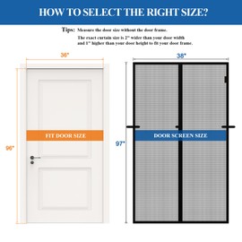 MAGZO Magnetic Screen Door 36 x 96, Durable Fiberglass Screen Doors with Magnets Fit Door Size 36" x 96" Sliding Patio Front Entry Back Door Screen Mesh Curtain Net Wire with Full Frame Black