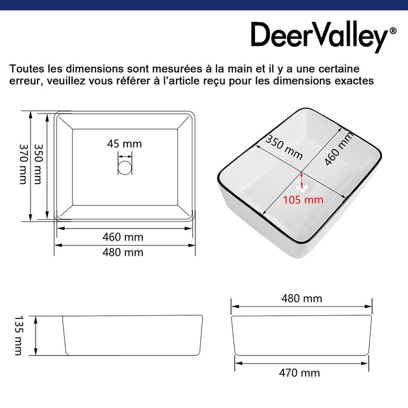 DeerValley 19" x 15" Bathroom Sink, Bathroom Vessel Sink Rectangular