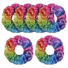 GSHLLO 6 Pcs Shiny Sequin Hair Scrunchies Elastic Sparkly Hair Bands Glitter Fashion Hair Ties Ropes Girls Metallic Hair Elastics Holiday Bling Ponytail Holders for Christmas Festival Colorful