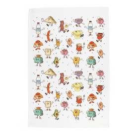 Purely Home Retro Breakfast Tea Towel - Funny Cartoon Food Themed Gift - Panama Cotton Kitchen Dish Towel/Drying Cloth - 67cm x 45cm